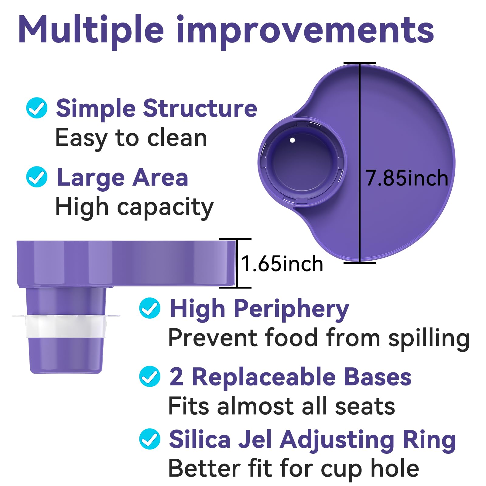In-car setup of SSPONT purple tray showing secure, shake-free placement.