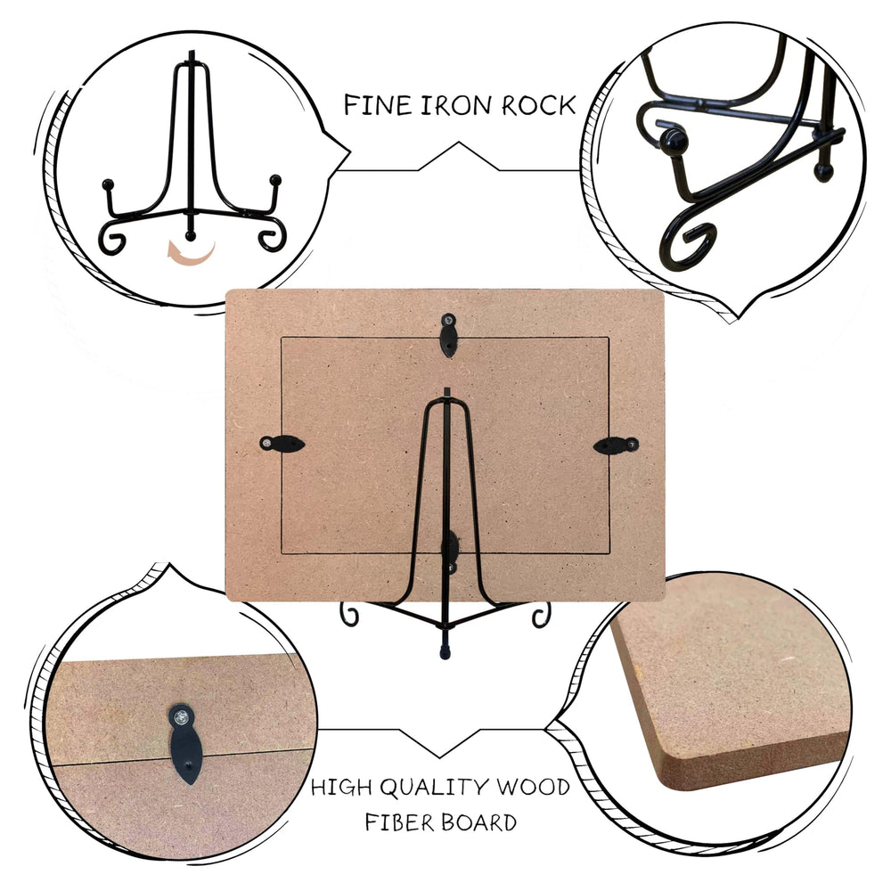 SSQBZU Love You To The Moon Back frame sits on a tabletop with an iron stand for display