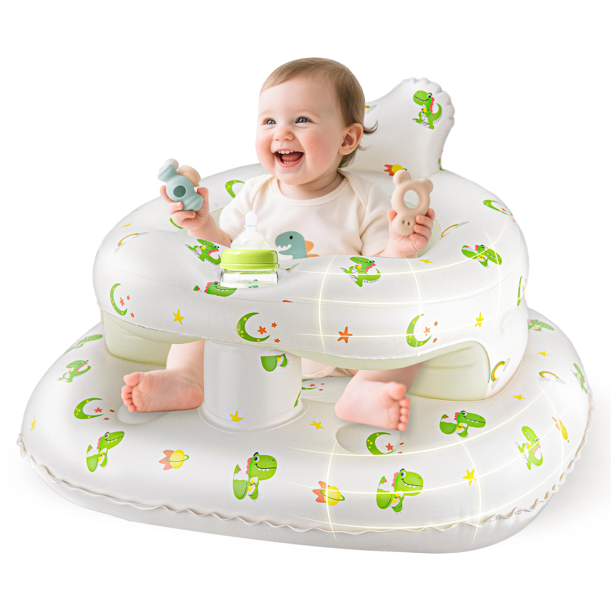 SSyang inflatable seat with built-in pump offers quick setup and a friendly dinosaur design.