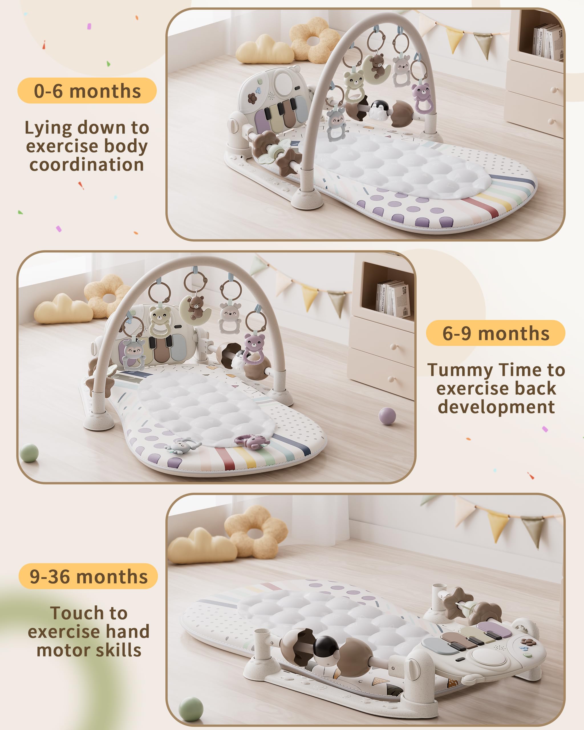 STACTCUTE baby play mat washable material emphasizes easy cleaning and neutral design.