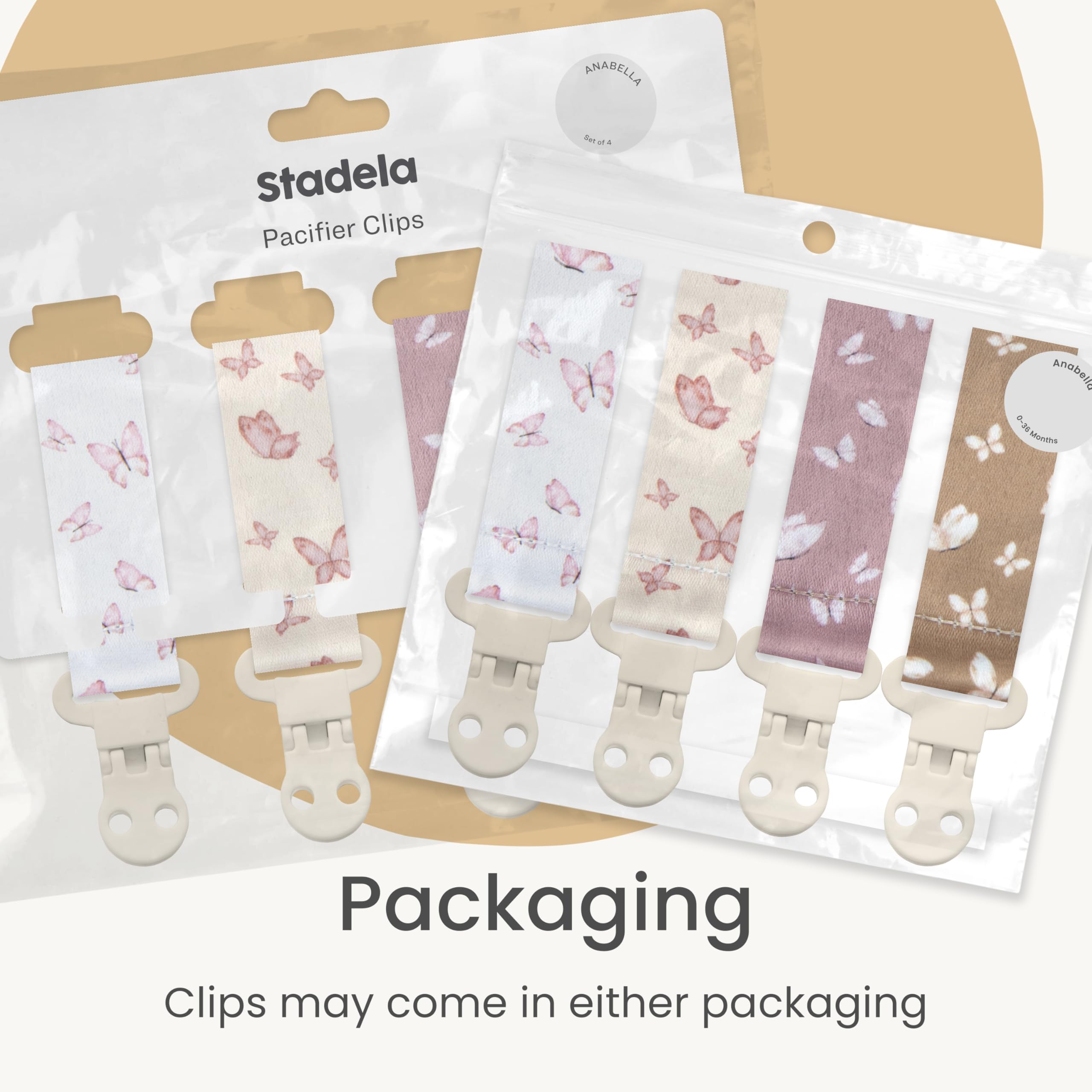 Stadela Anabella travel-friendly, lightweight clip fits diaper bags.