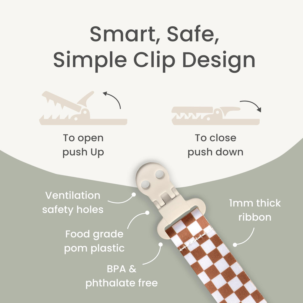 Stadela baby pacifier clip strawberries emphasizes bright design and secure hold