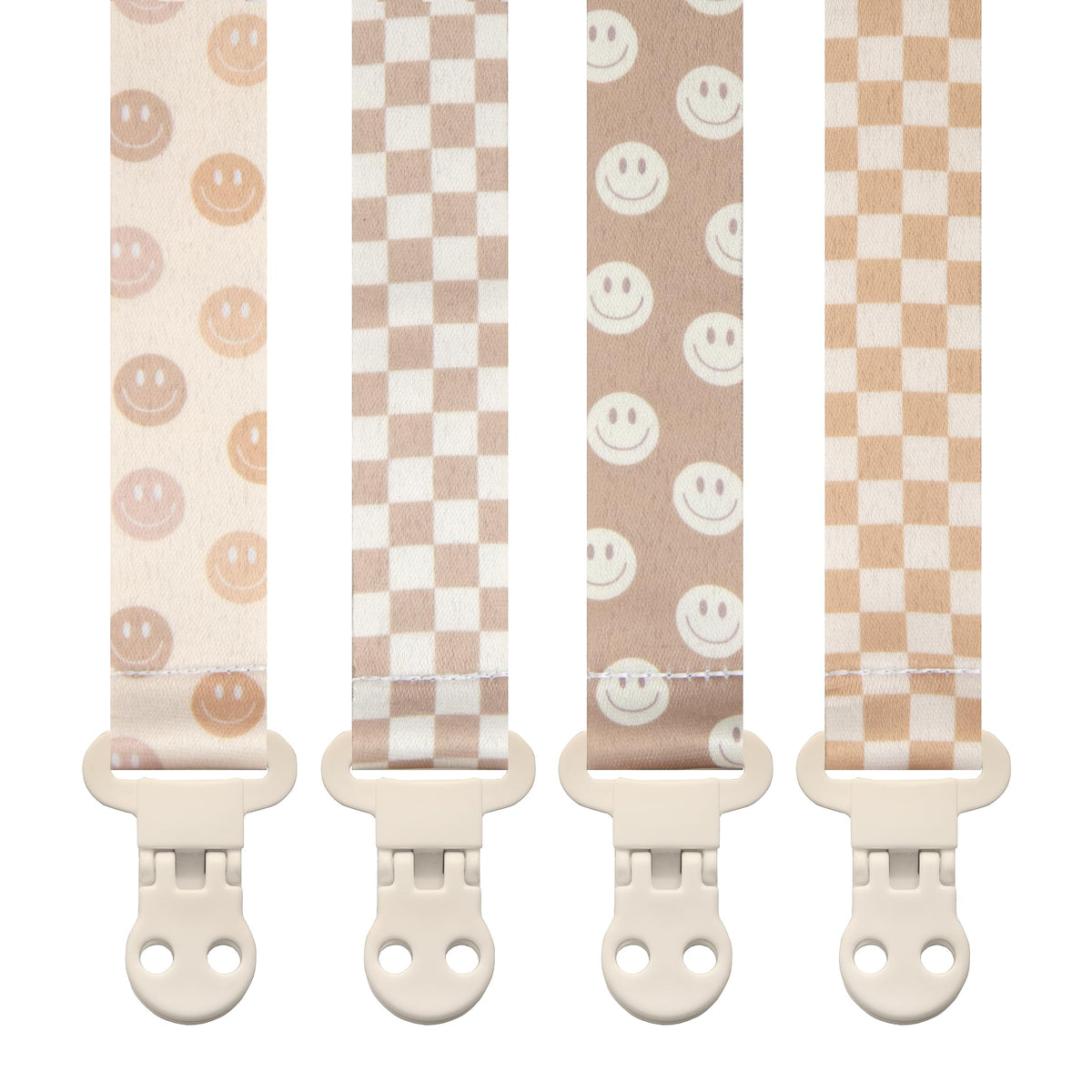 Stadela pacifier clip 4-pack unisex checker and smiley design for easy pacifier access
