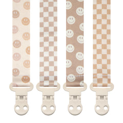 Stadela pacifier clip 4-pack unisex checker and smiley design for easy pacifier access