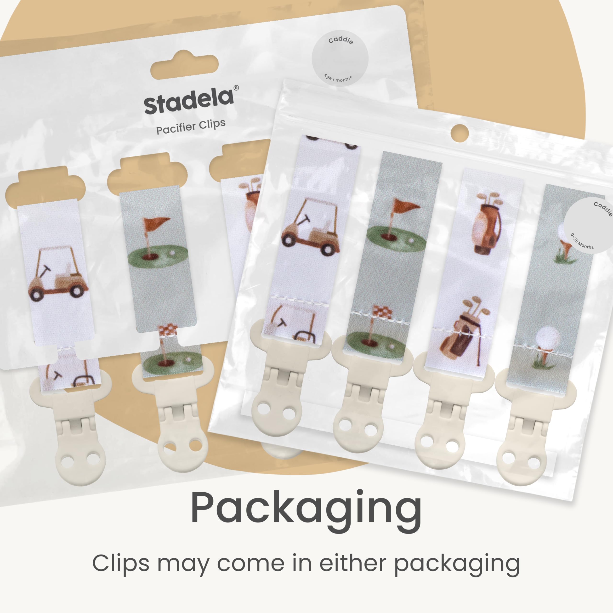 Stadela pacifier clip closeup shows strong, gentle clasp protecting clothes.