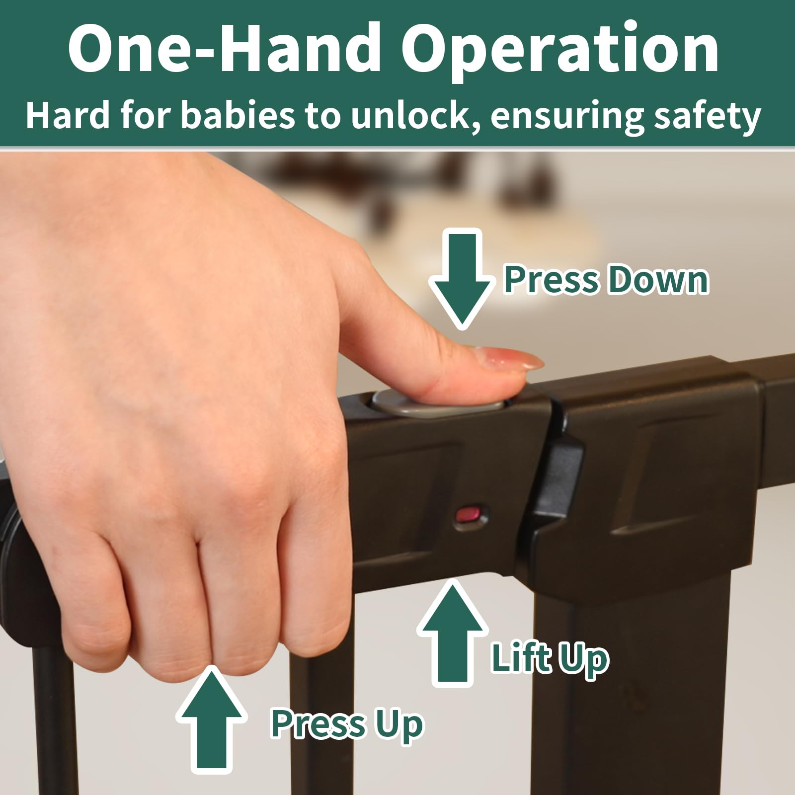 StairsFit auto-close feature ensuring gate closes when hands full