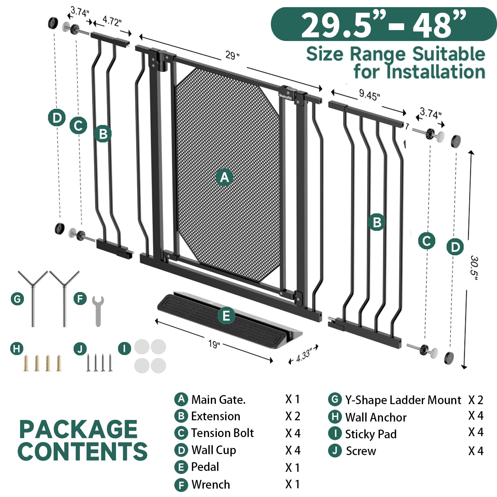 StairsFit black safety gate fits indoor stairs for kids and pets.