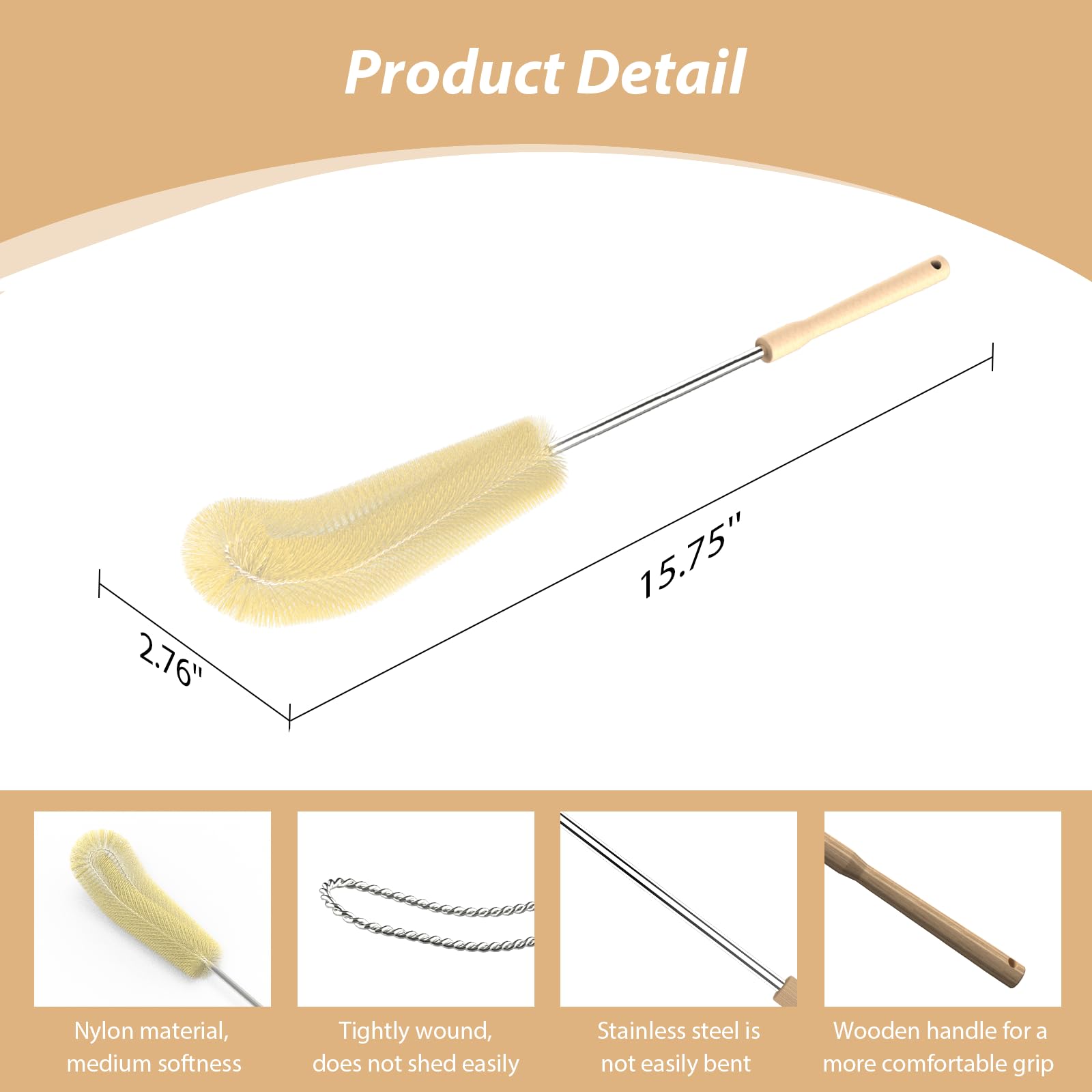 STALTWO Pet Water Dispenser Brush wooden handle provides a secure non slip grip.