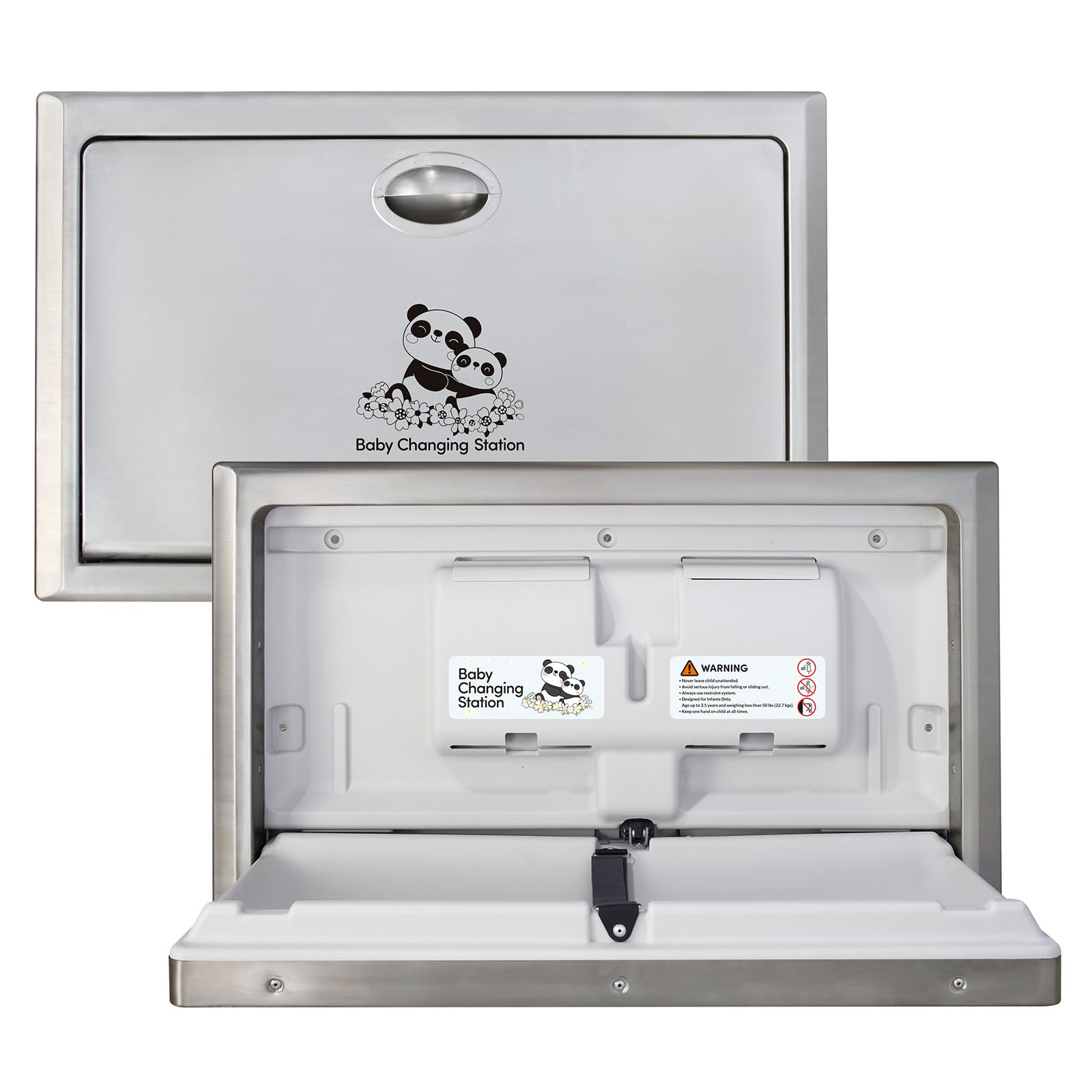 Stardrix Panda Care stainless steel front view shows durable recessed changer for busy restrooms
