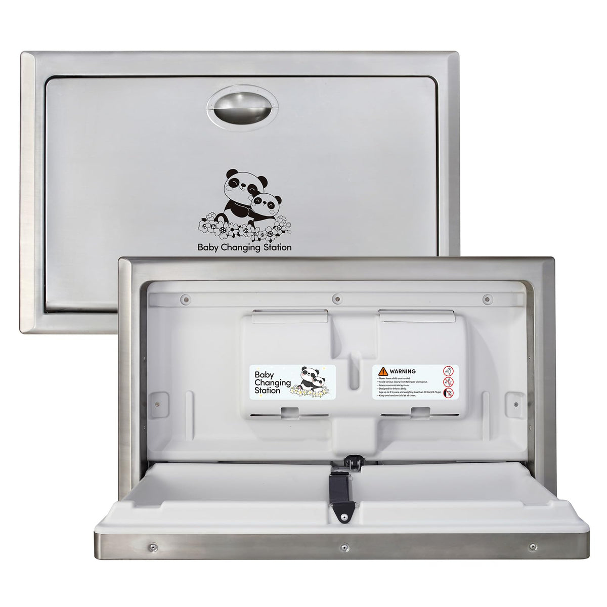 Stardrix Panda Care stainless steel front view shows durable recessed changer for busy restrooms