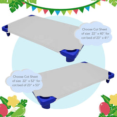 Stargazer cot-sheets-corner-elastic-loops showing secure fit on preschool cots during naps.