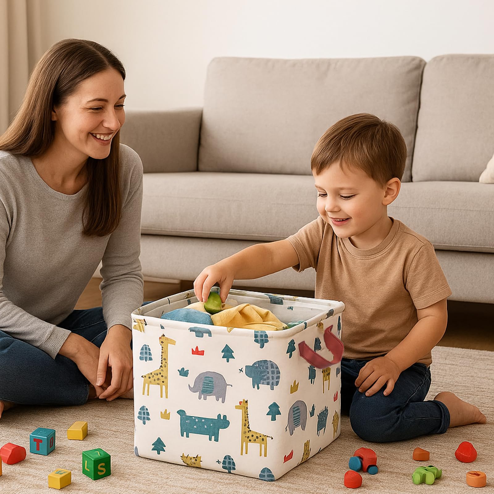 StarHelper basket organizing toys and books in a playroom.