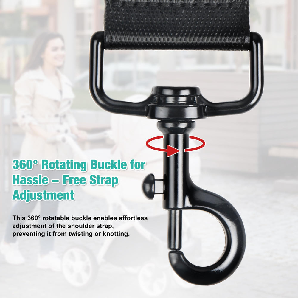 Starry 360-degree rotating hooks provide secure, flexible stroller attachment