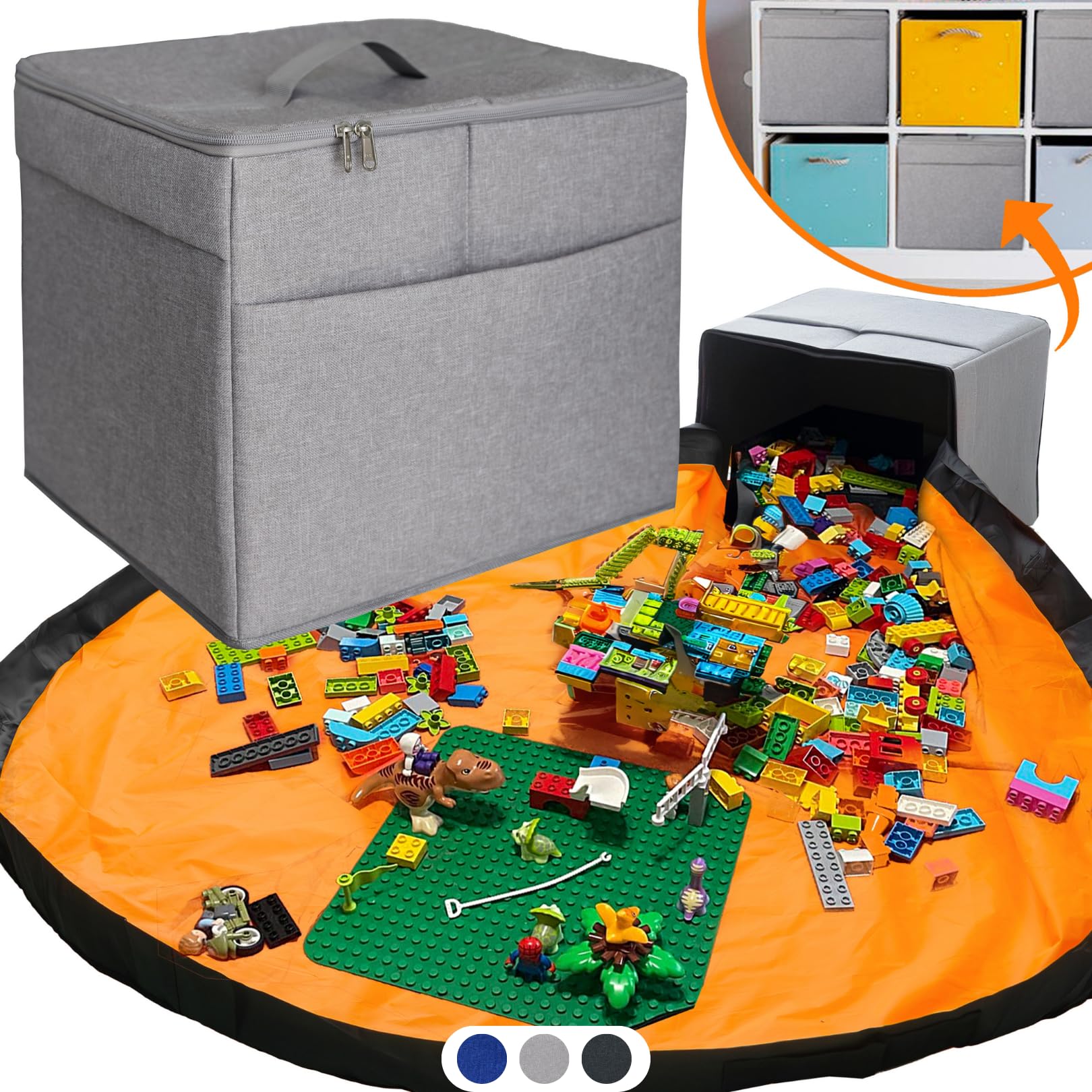 STARSIKO XL Toy Storage Organizer with Play Mat on a shelf for tidy, easy-clean play.