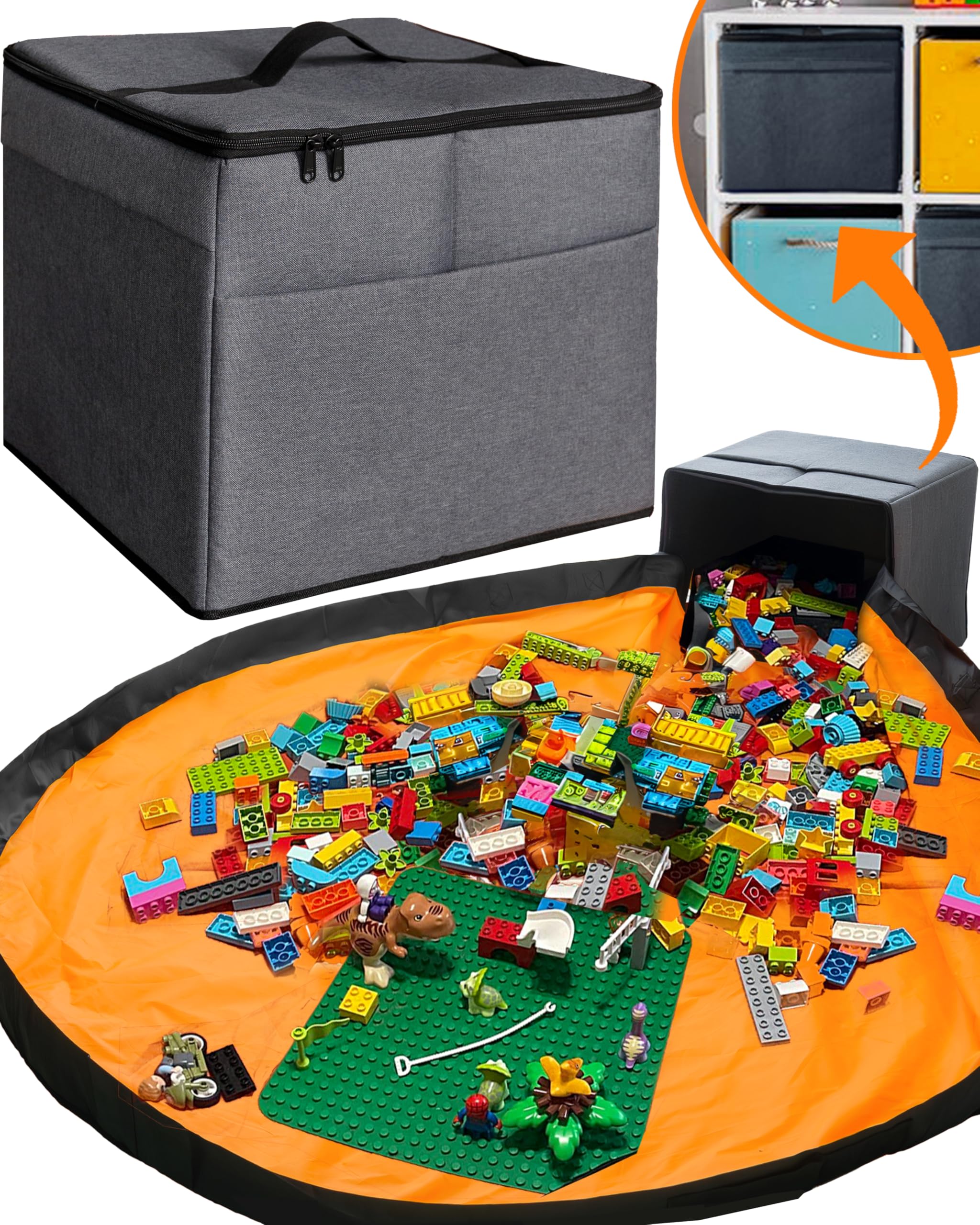STARSIKO XL toy storage organizer with play mat keeps blocks neatly contained for easy cleanup.