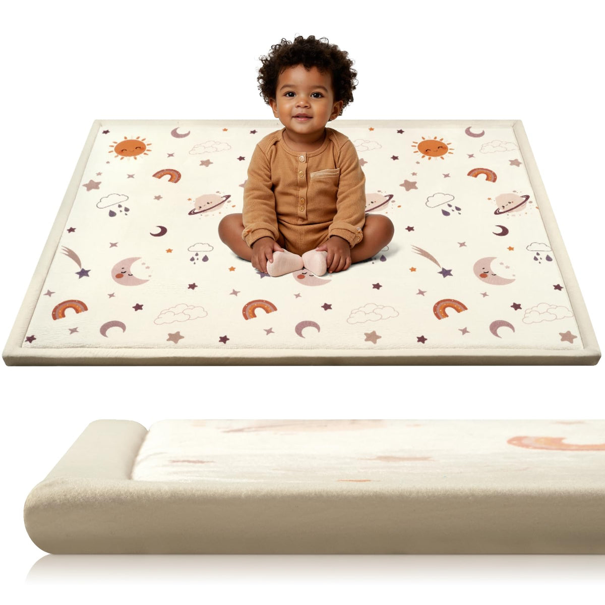 STARUIA Baby Play Mat foam closeup shows cloud-like support for tummy time.