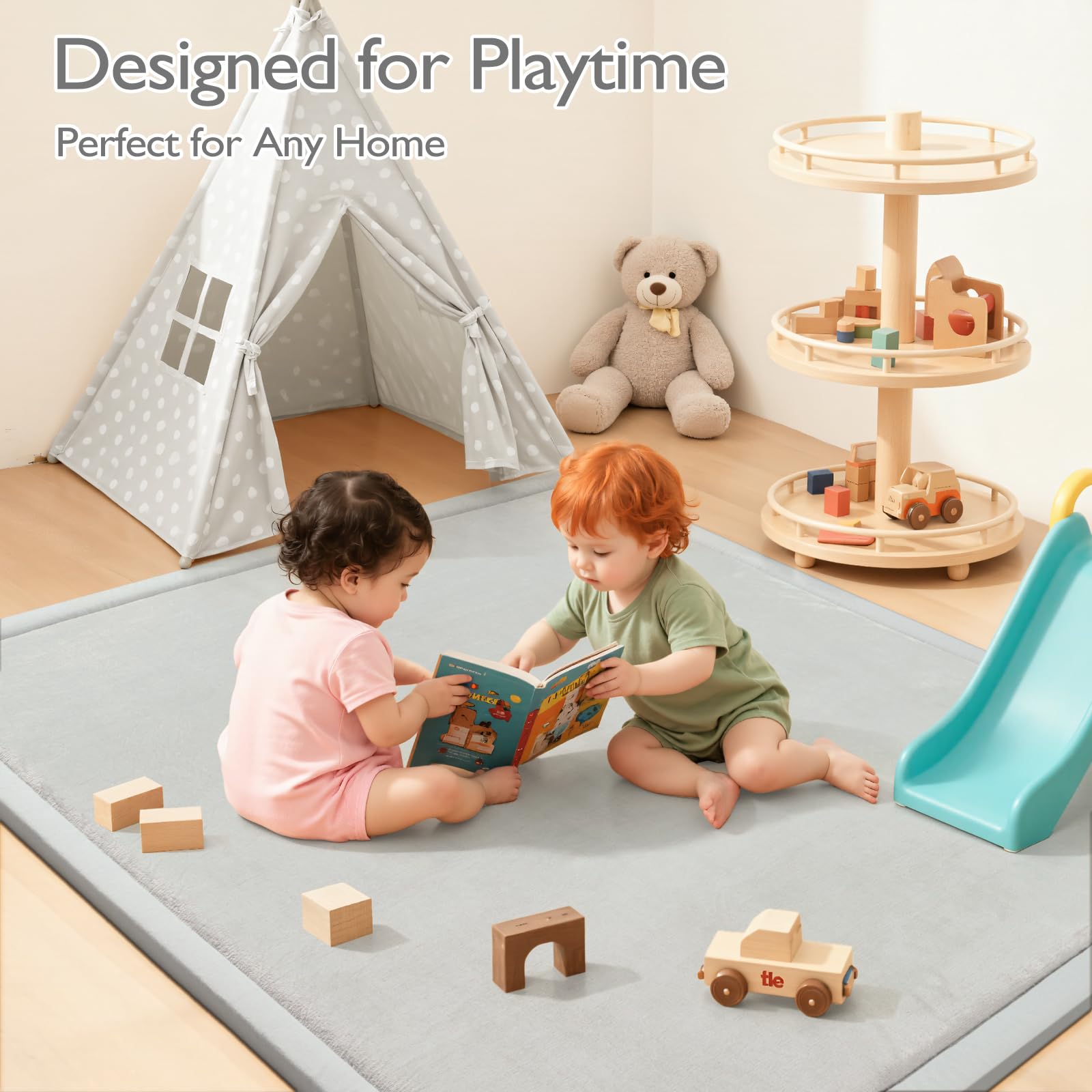 STARUIA Baby Play Mat in living room creates cozy play corner