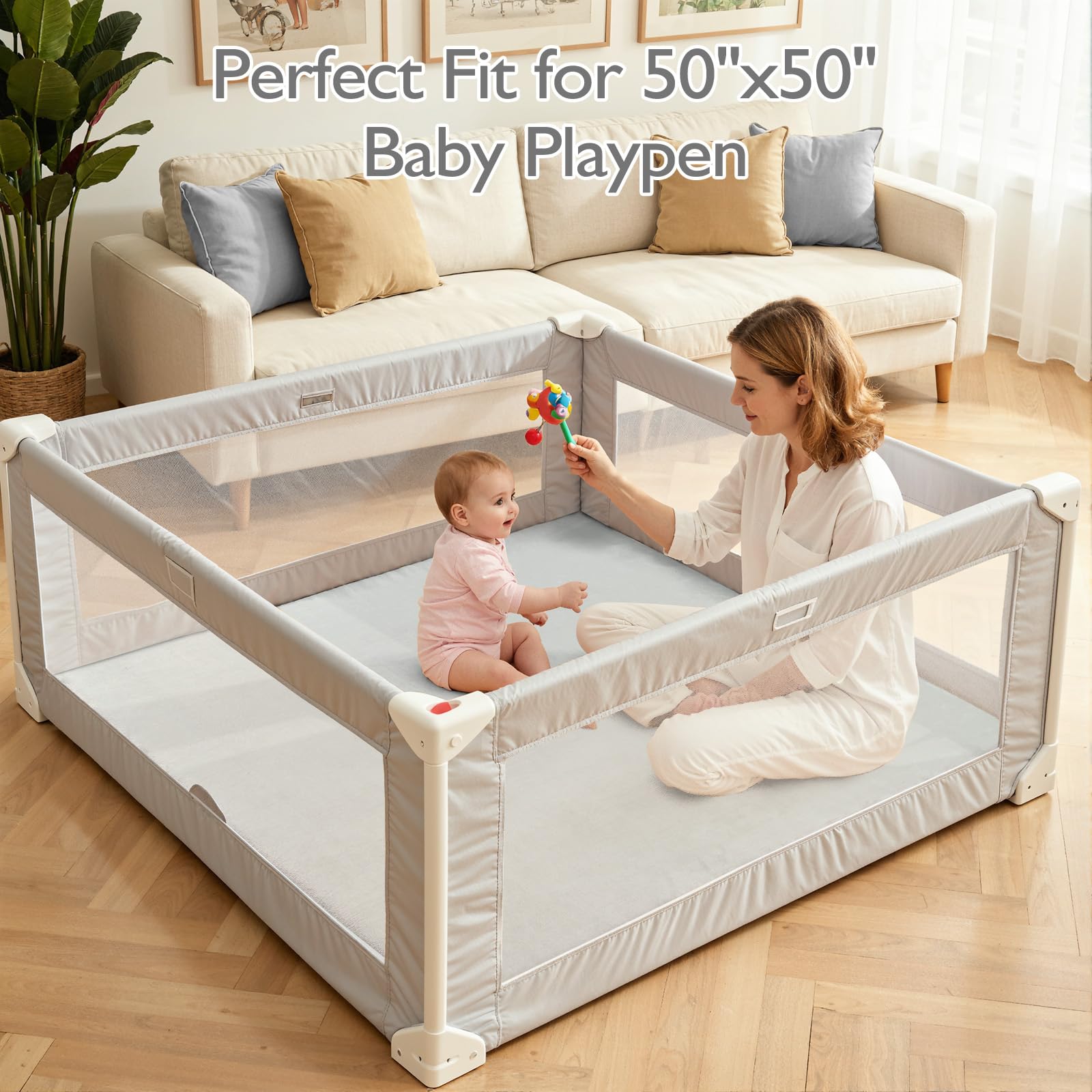 STARUIA Baby Play Mat non-slip backing on hardwood floor