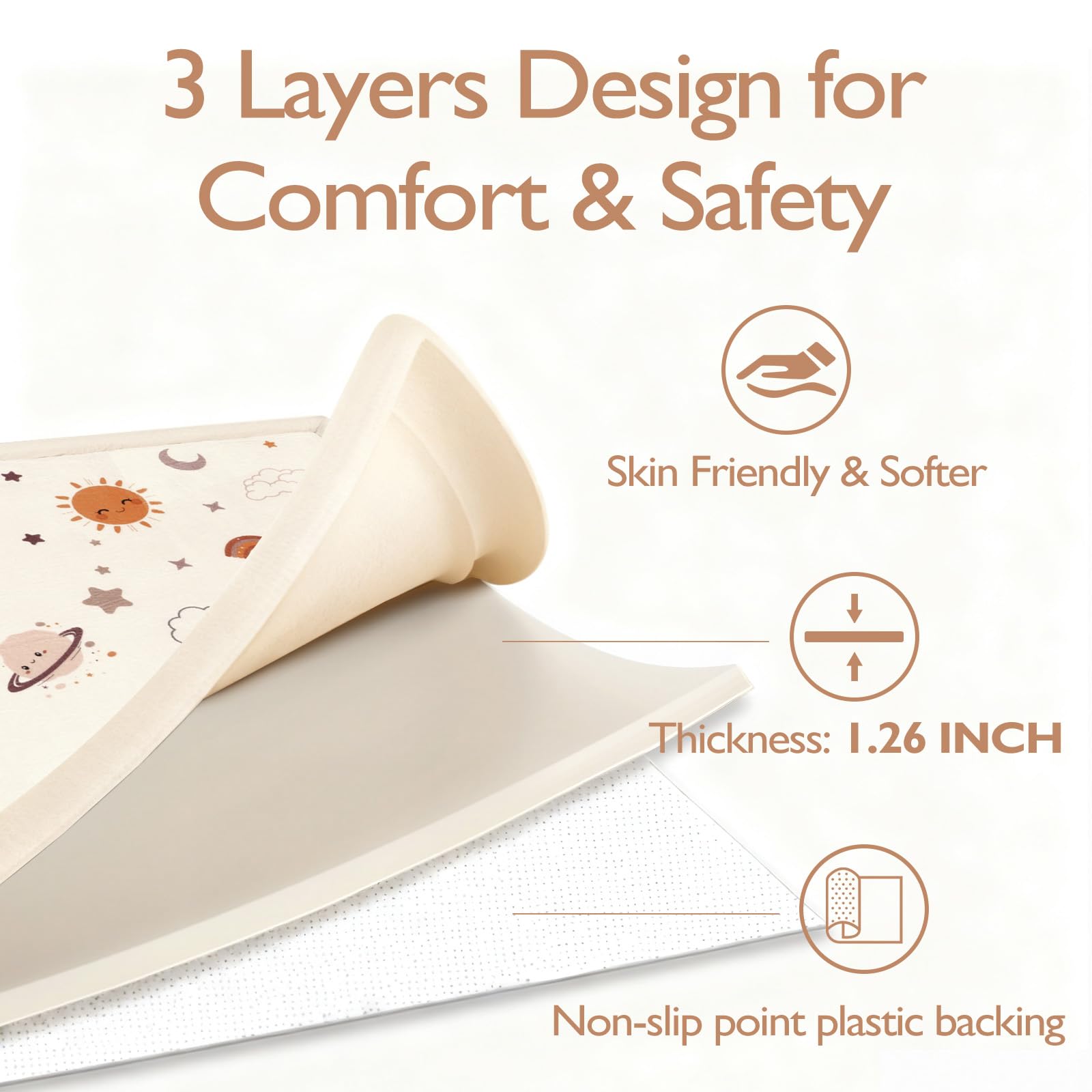STARUIA Baby Play Mat non-slip backing keeps it secure on wooden or tiled floors.