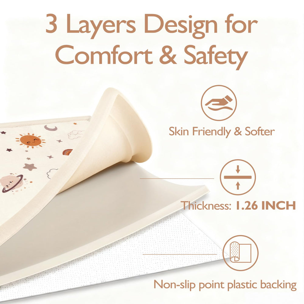STARUIA Baby Play Mat non-slip backing keeps it secure on wooden or tiled floors.