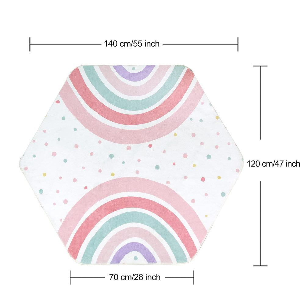 STARUIA pink rainbow rug hexagon design adds playful style to kids' spaces