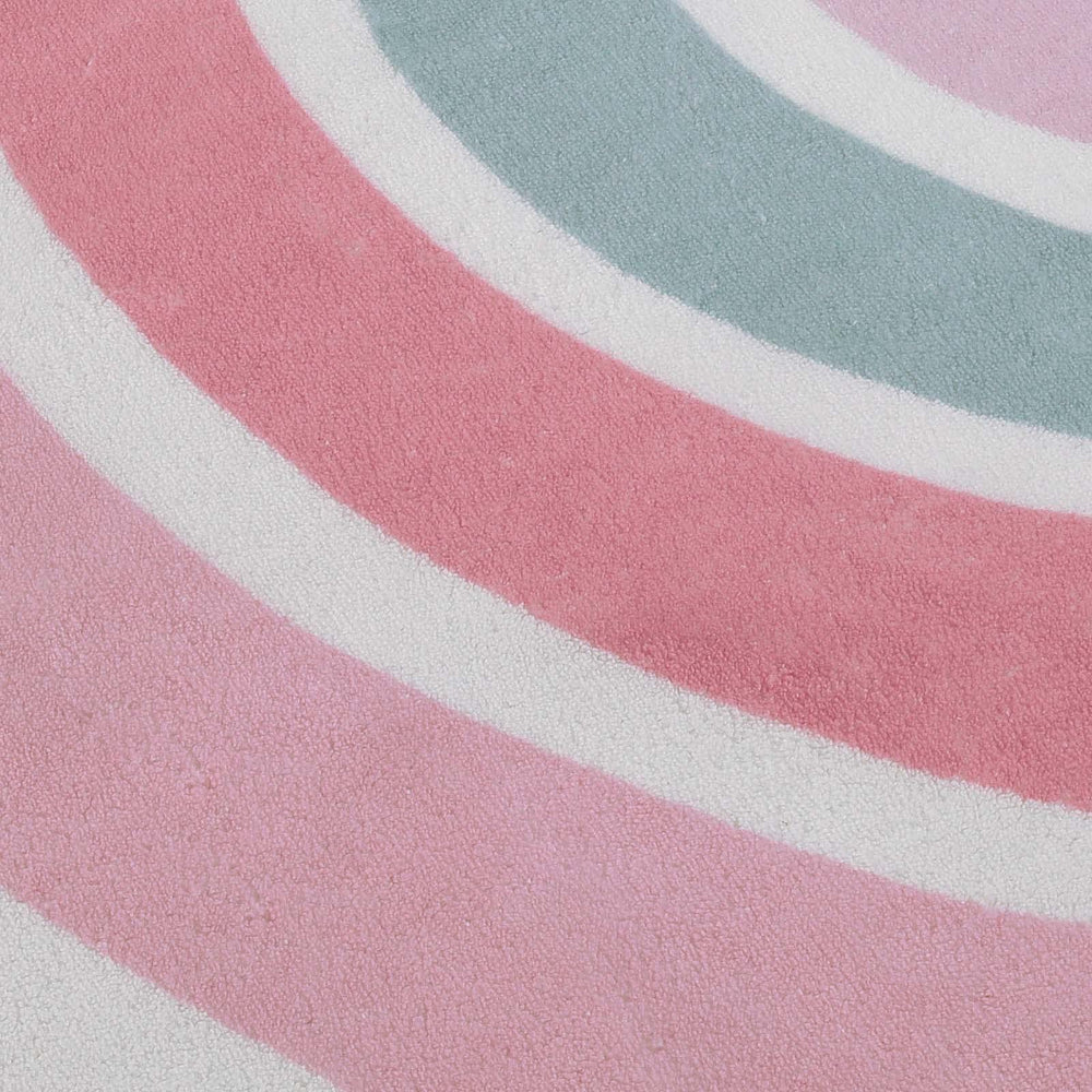 STARUIA pink rainbow rug reading nook setup invites calm, imaginative play