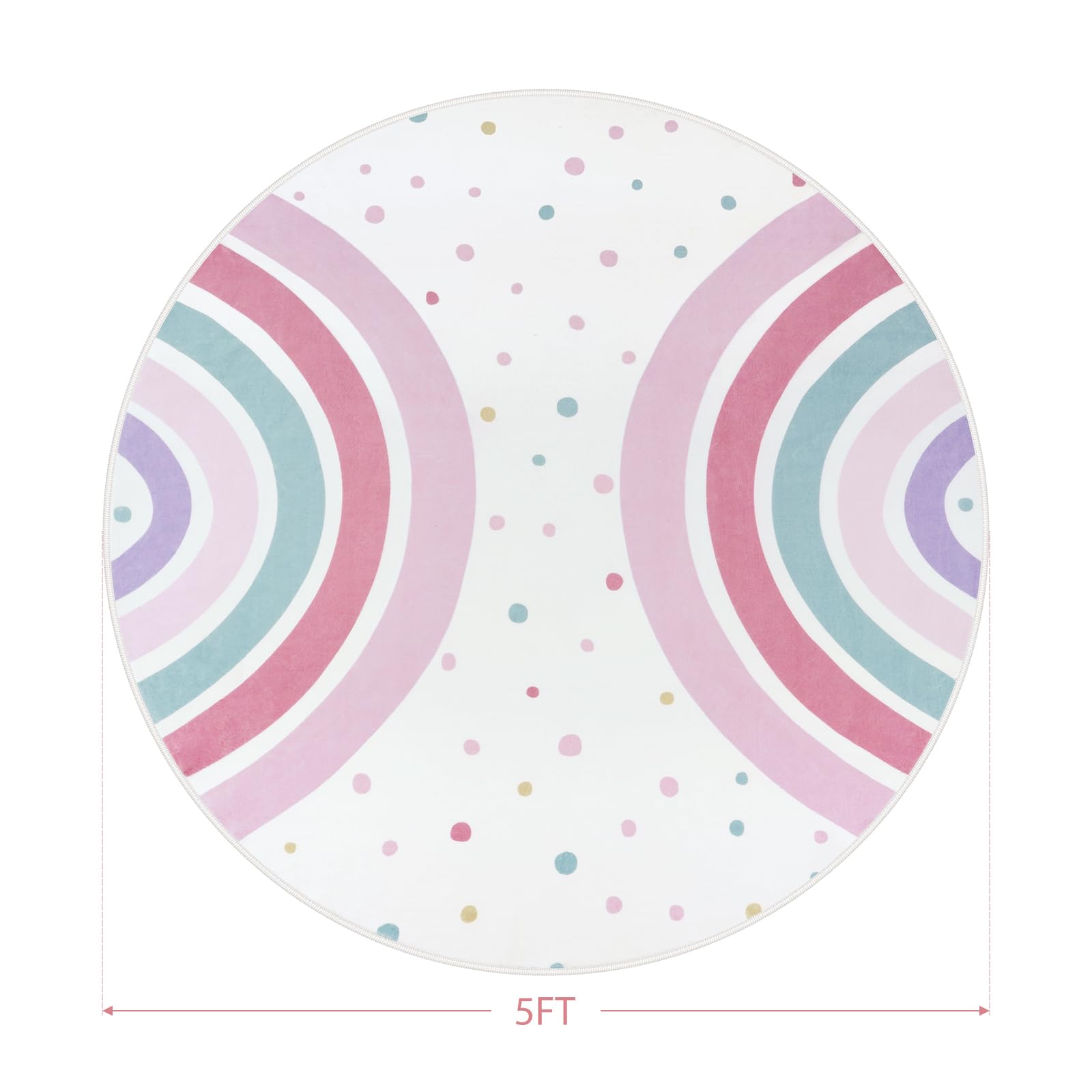 STARUIA Pink Round Rug polka-dots detail adds tactile fun for tiny learners.