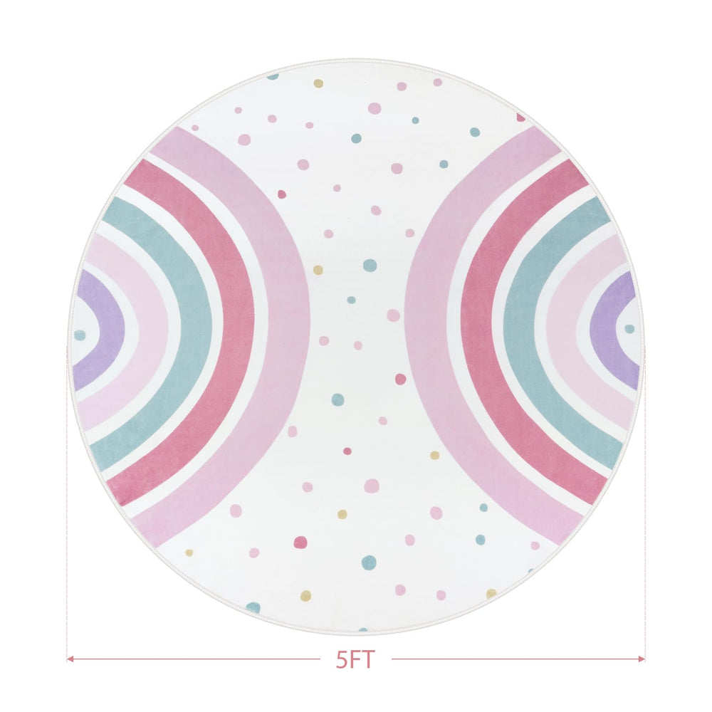 STARUIA Pink Round Rug polka-dots detail adds tactile fun for tiny learners.