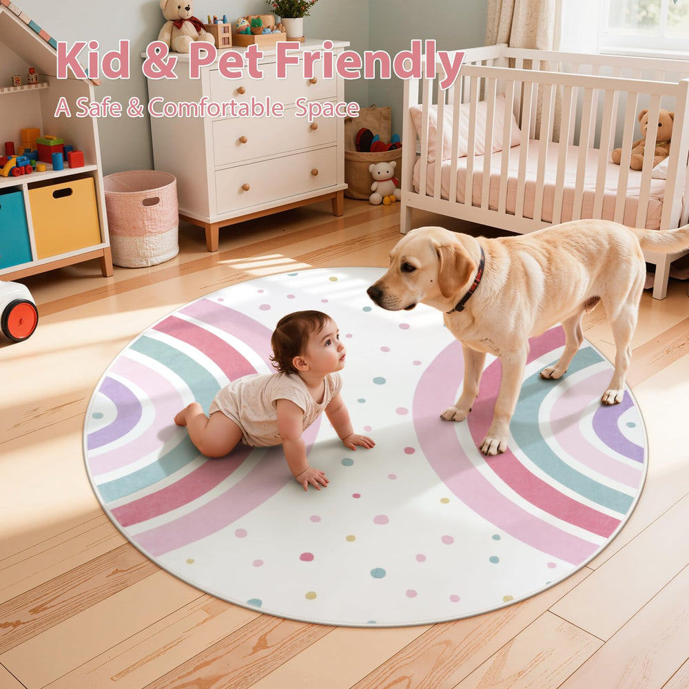 STARUIA Pink Round Rug skin-friendly materials stay soft through daily play.