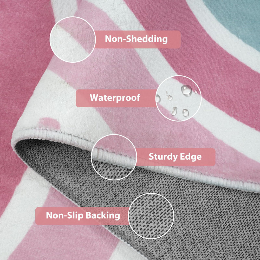 STARUIA Pink Round Rug soft-cushioned surface offers comfy seating for reading and games.
