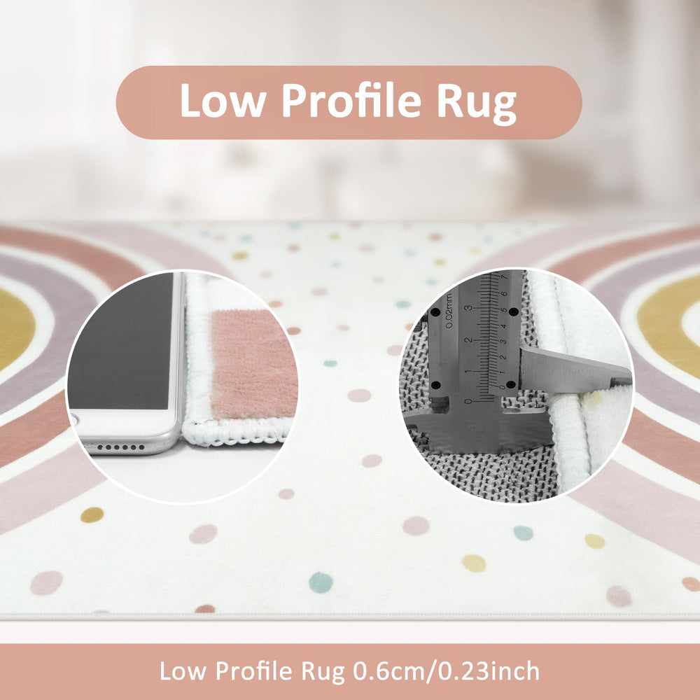 STARUIA rainbow rug cleaning demonstration shows machine washable design for easy care.