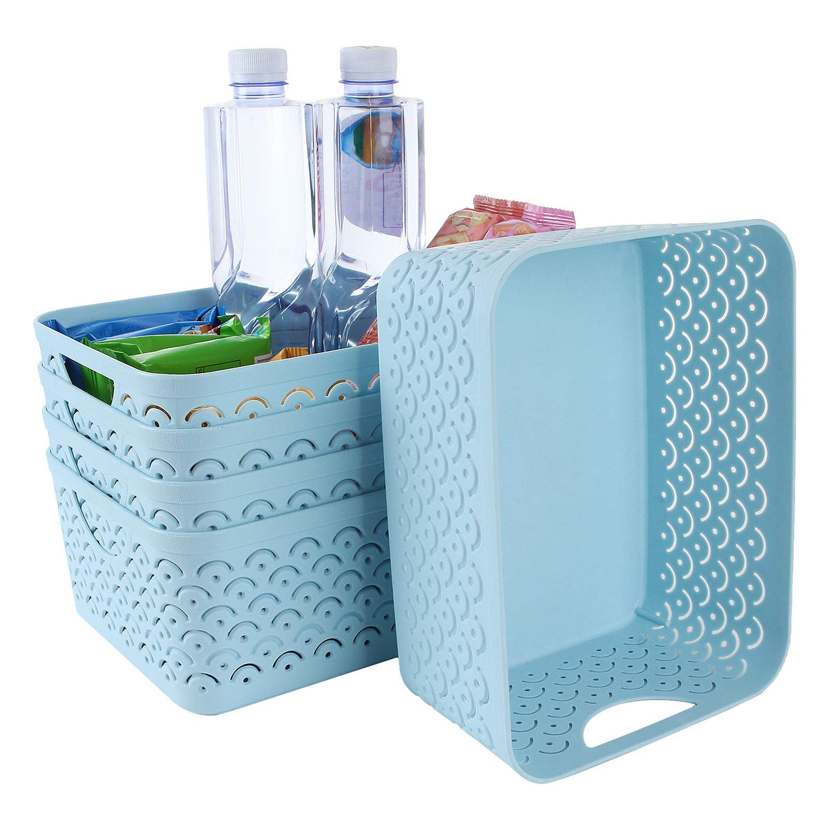STARVAST 5-pack blue fish-scale pattern storage basket keeps desk items tidy.