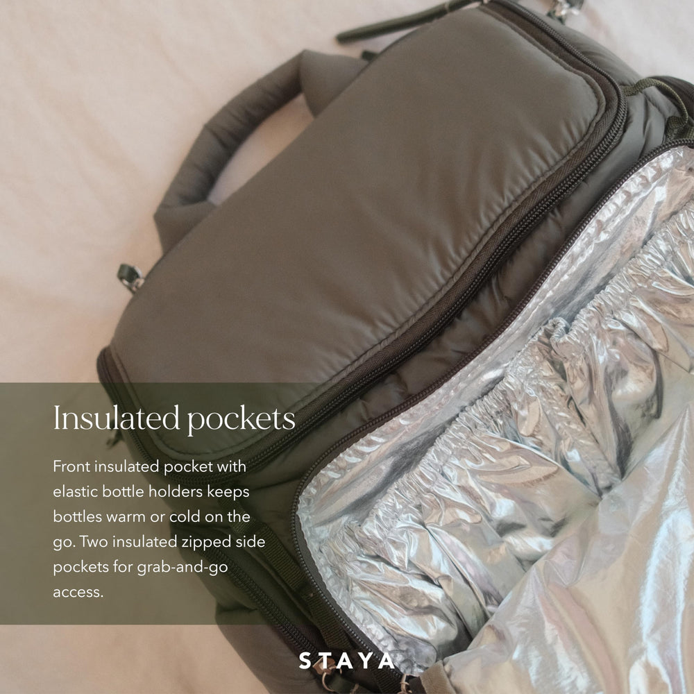 Staya Cloud Diaper Bag Sage medium size 13.5 by 11 by 6 inches