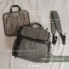 Staya Cloud Diaper Bag Sage luggage sleeve in action for airport travel