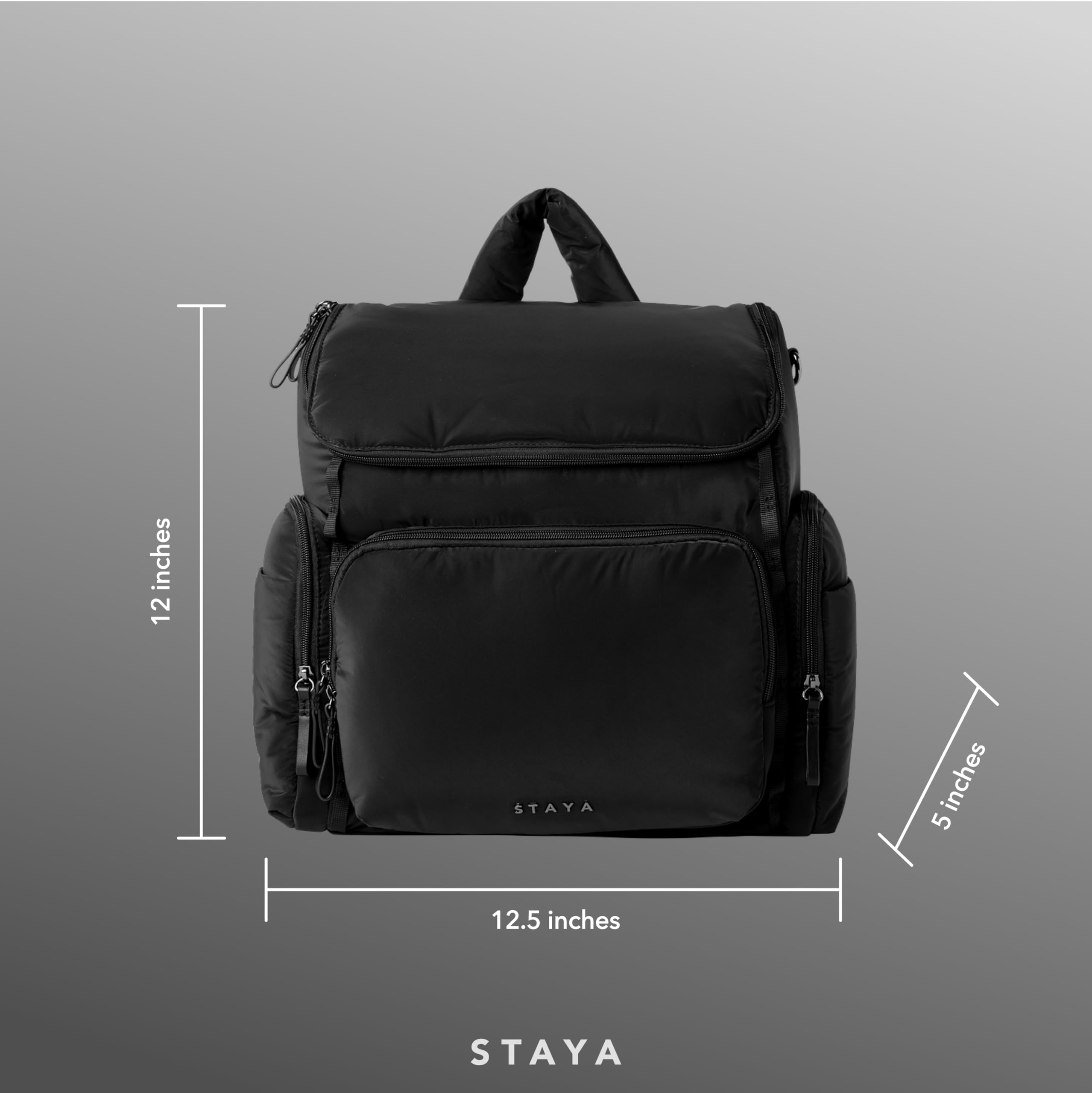 Staya Large Diaper Bag Backpack with 12-plus compartments for neatly sorted essentials.