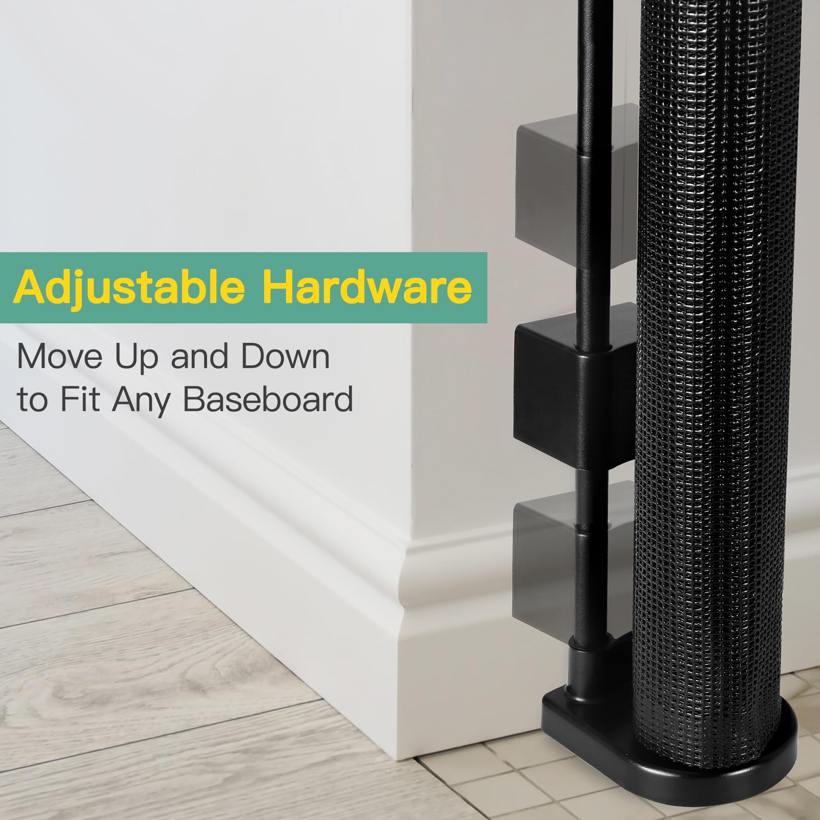Stcockis baseboard-friendly bracket avoids scuffs and damage during installation.