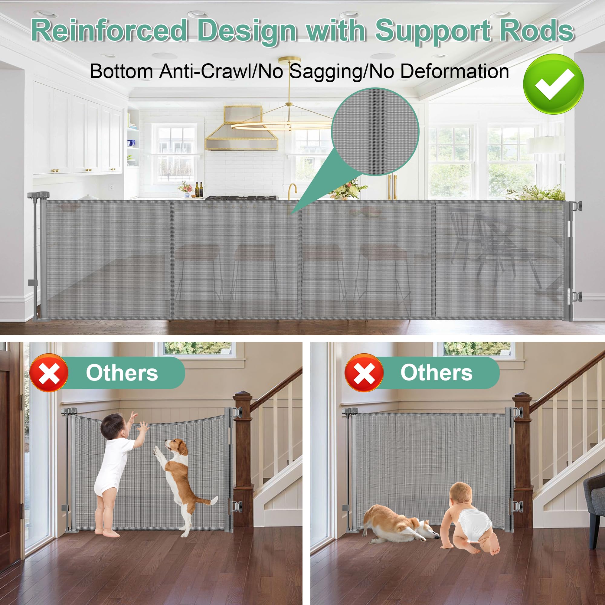 Stcockis extra-wide-195-inch-gate-open-space demonstrates seamless boundary across stairways and hallways for pets and kids.