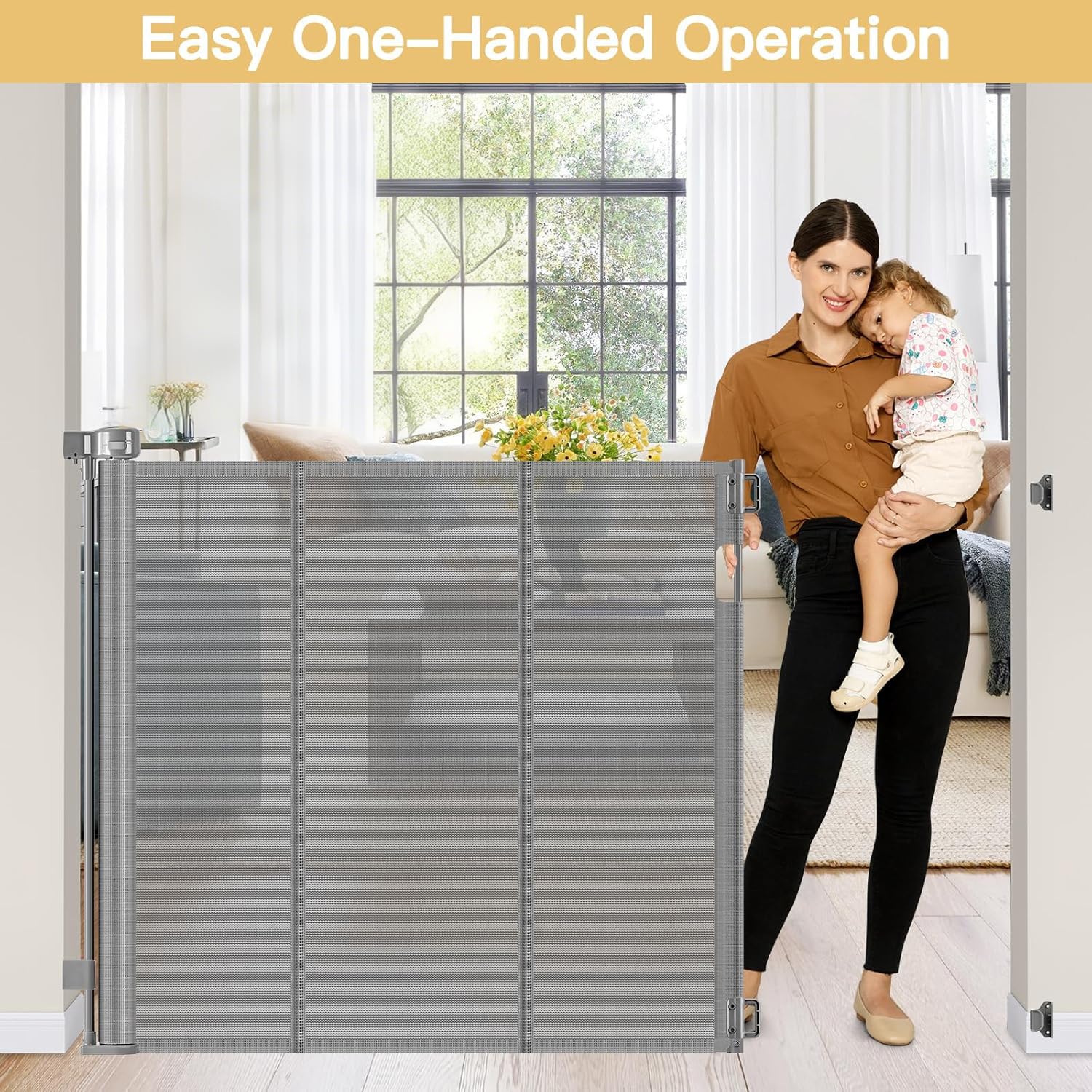 Stcockis one handed operation gate with safety lock for easy use