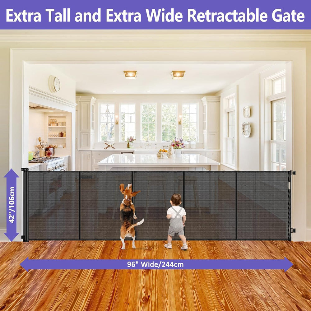 Stcockis outdoor gate on a porch shows weatherproof, rustproof mesh.