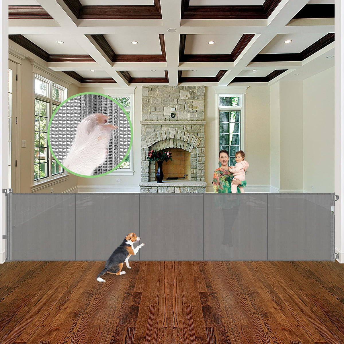 Stcockis reinforced 155-inch gate extended for wide openings keeps kids and pets contained indoors.