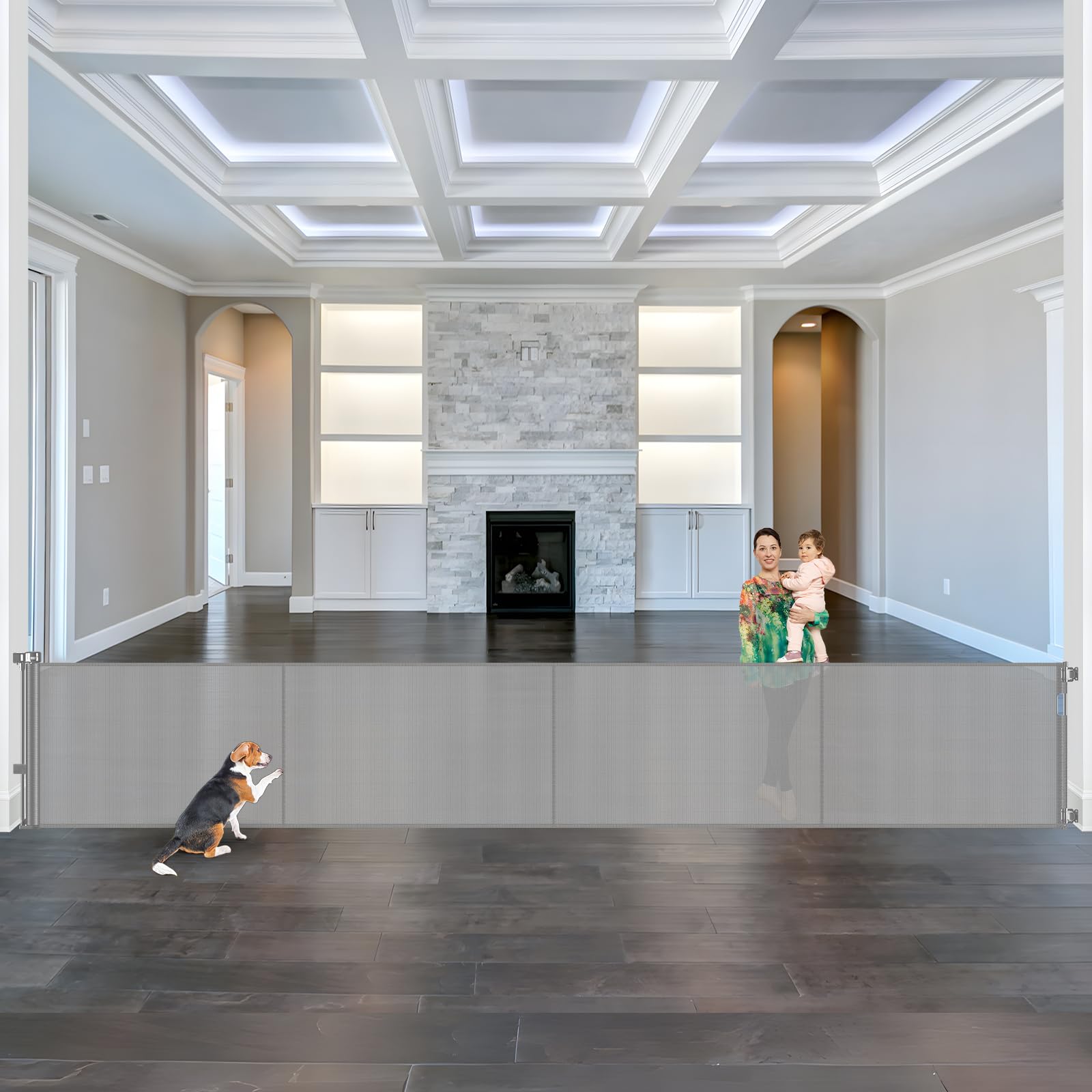 Stcockis reinforced 175-inch gate front view showing wide coverage for kids and pets
