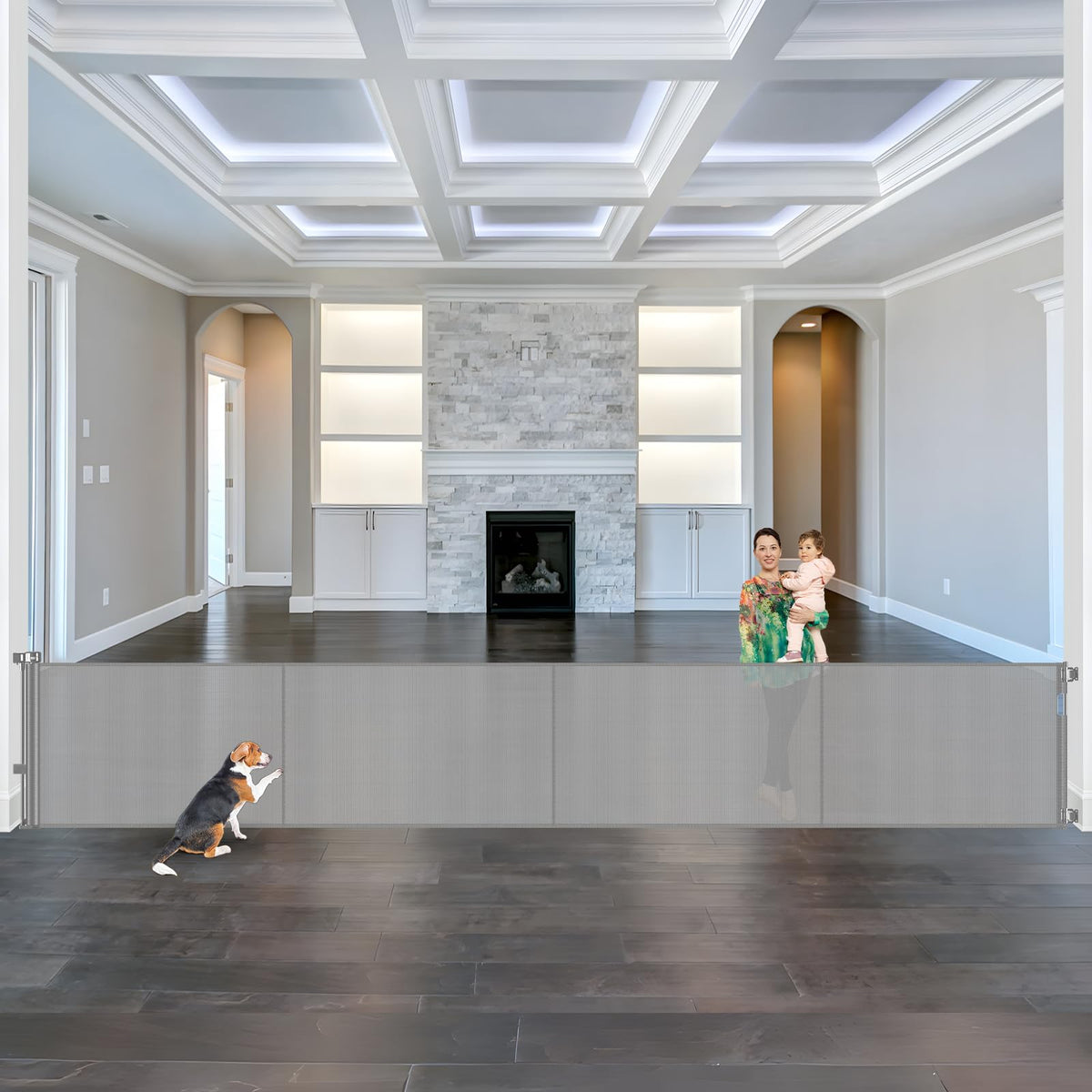 Stcockis reinforced 175-inch gate front view showing wide coverage for kids and pets