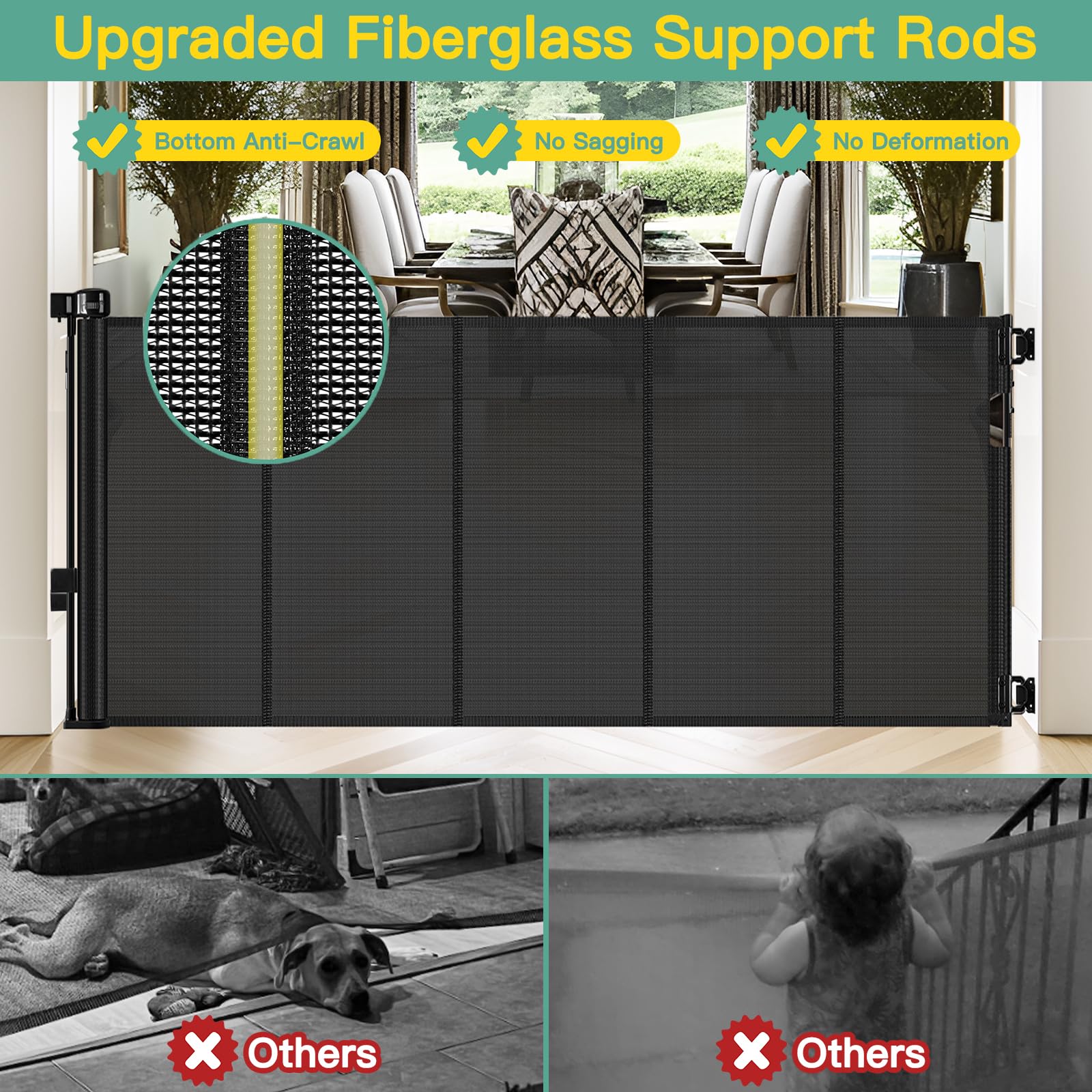 Stcockis reinforced 60-wide gate bottom anti-escape keeps pets secure on the floor.