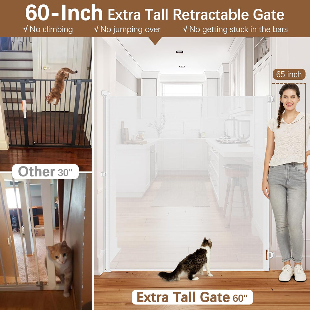 Stcockis retractable gate extended wide to 55 inches for doorway safety.