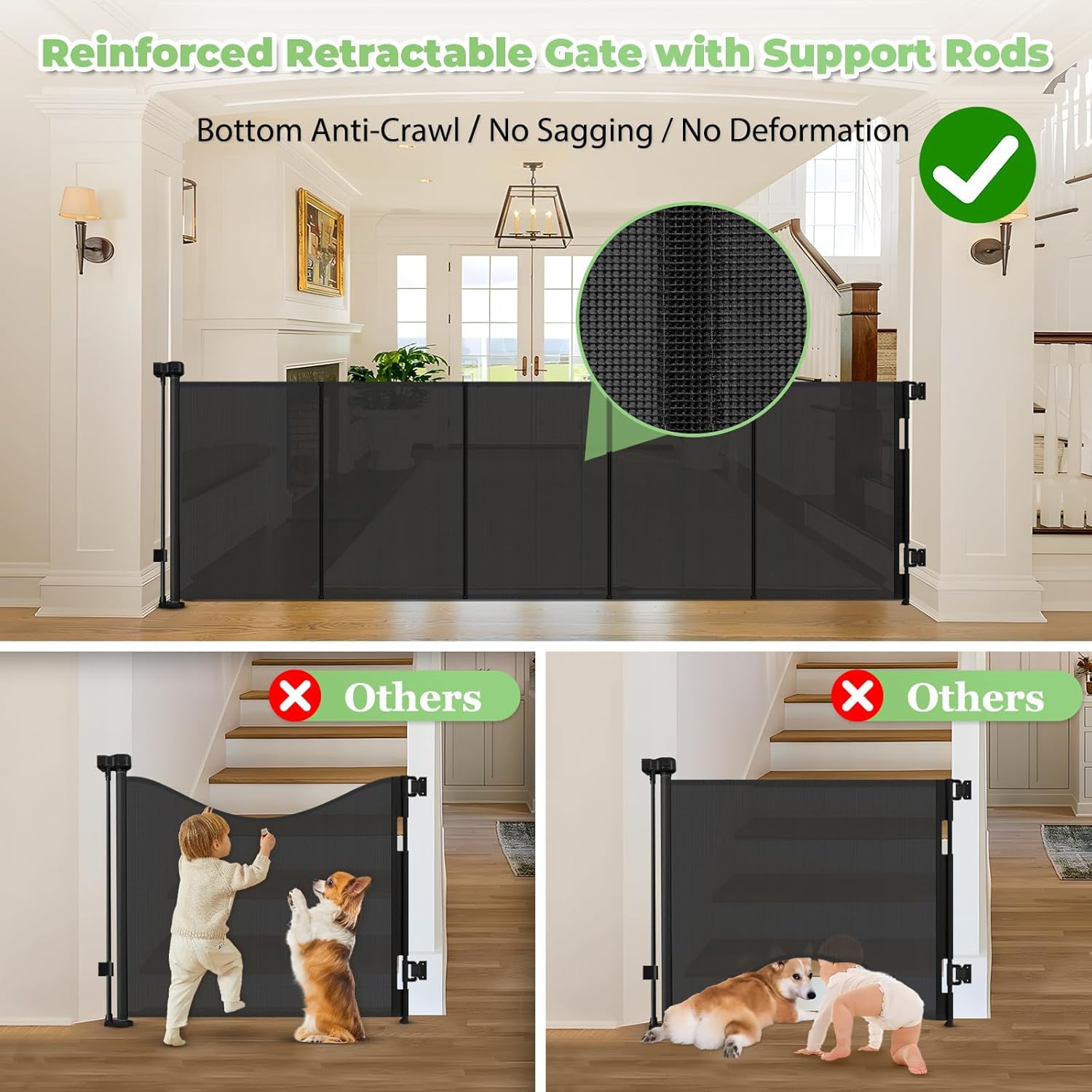 Stcockis retractable gate see-through mesh for safety and visibility
