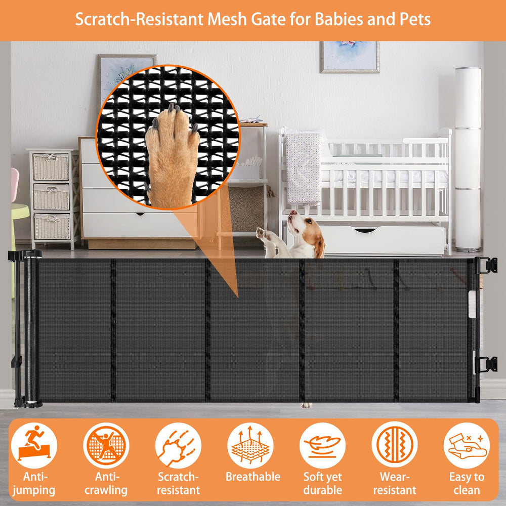 Stcockis scratch-resistant mesh gate resists pet scratches while protecting babies.
