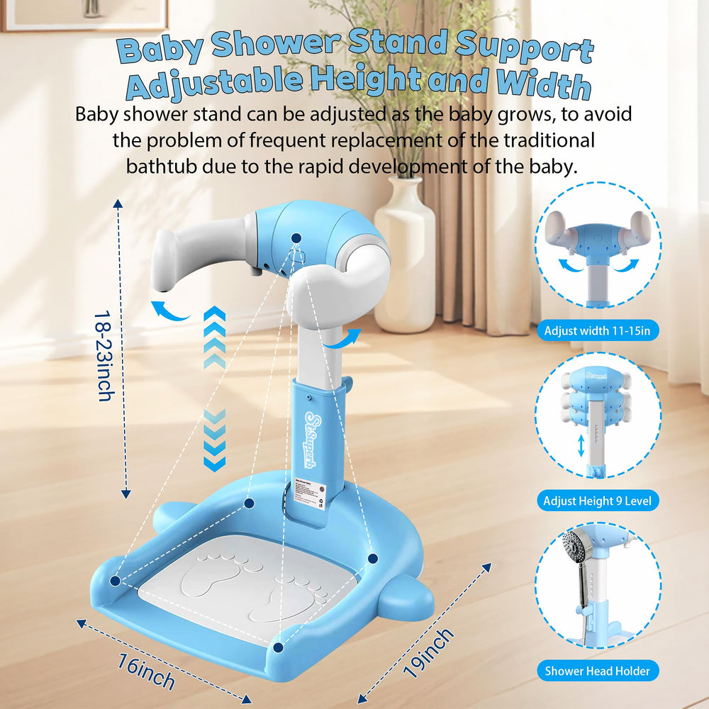 SteelSuperb in-use baby shower stand provides ergonomic support and quick cleanup.