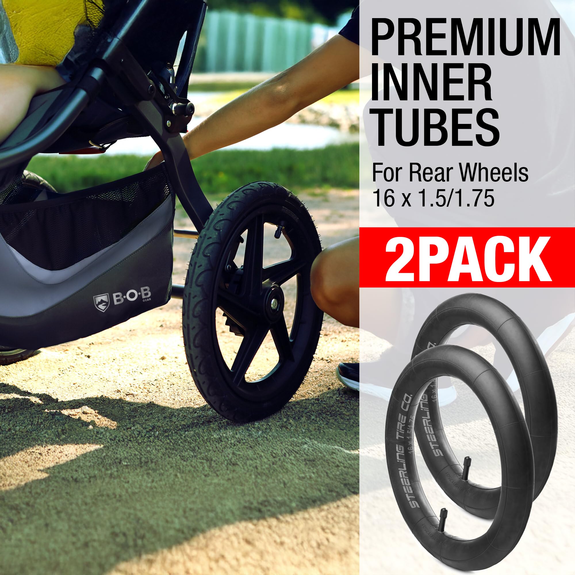 Steerling inner-tube 16in for Bob Flex tire enables reliable, low-friction rides.