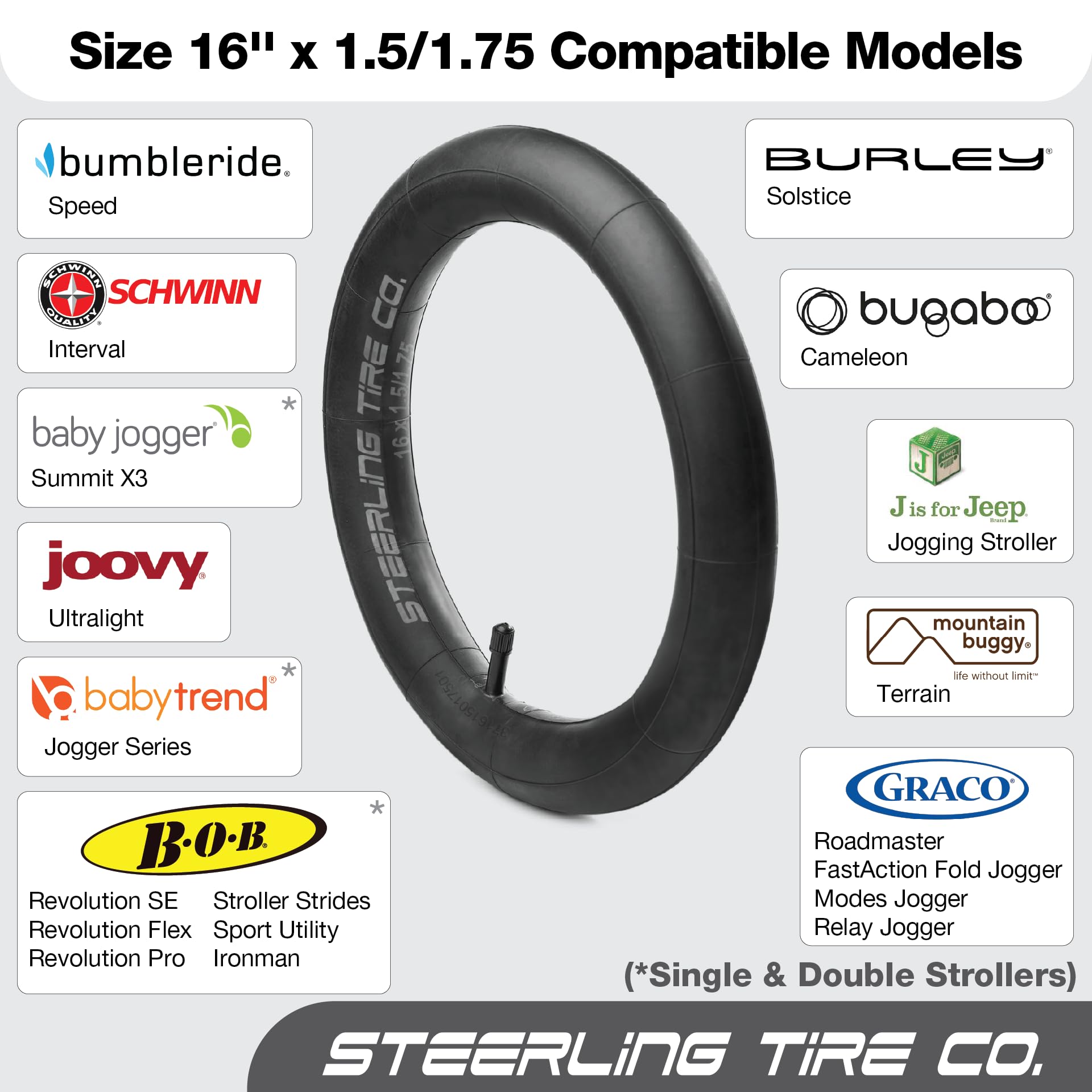 Steerling inner-tube 16in for Bob Pro tire ensures confident, smooth outings.