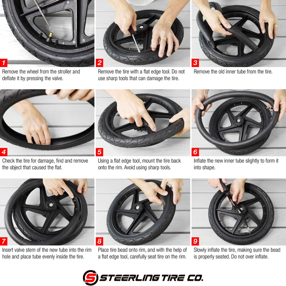 Steerling Tire Co easy-install design simplifies stroller tire swaps.
